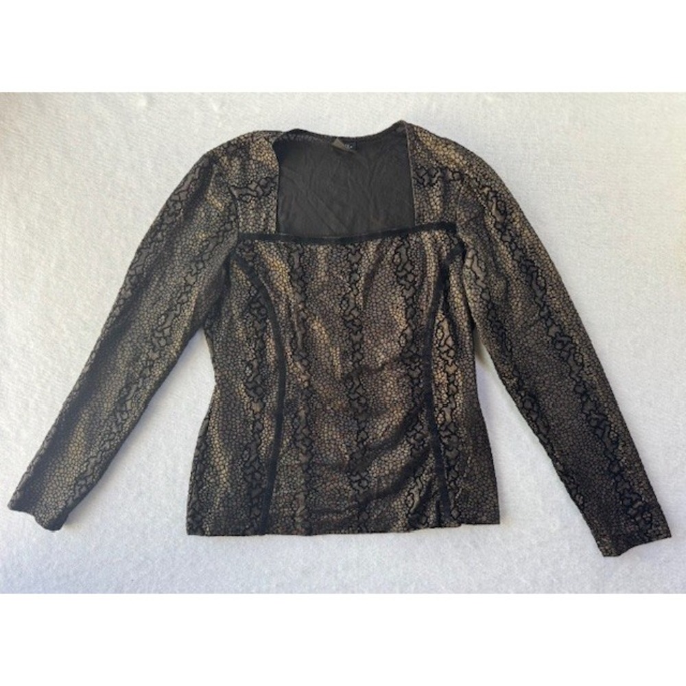 Tribal Womens Gold Black Metallic Animal Print Square Neck Top 5703D-998 Medium‎